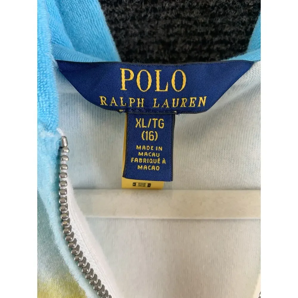Polo Ralph Lauren Hoodie Girls Full Zip Ombre Terry Cloth Sweatshirt XL (16)